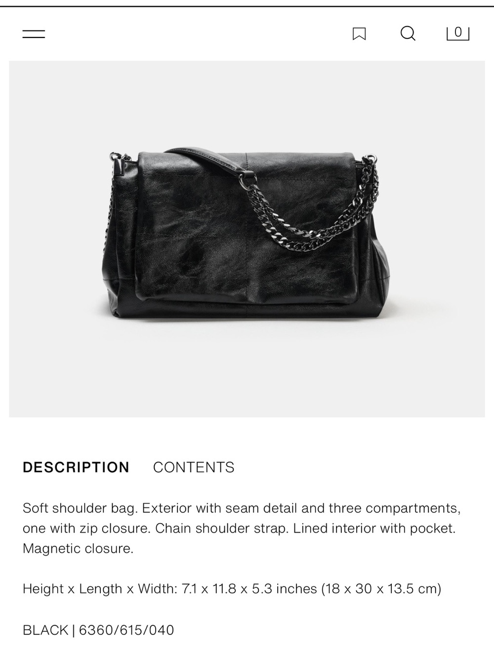 Zara Black Leather Shoulder Bag with Chain Strap